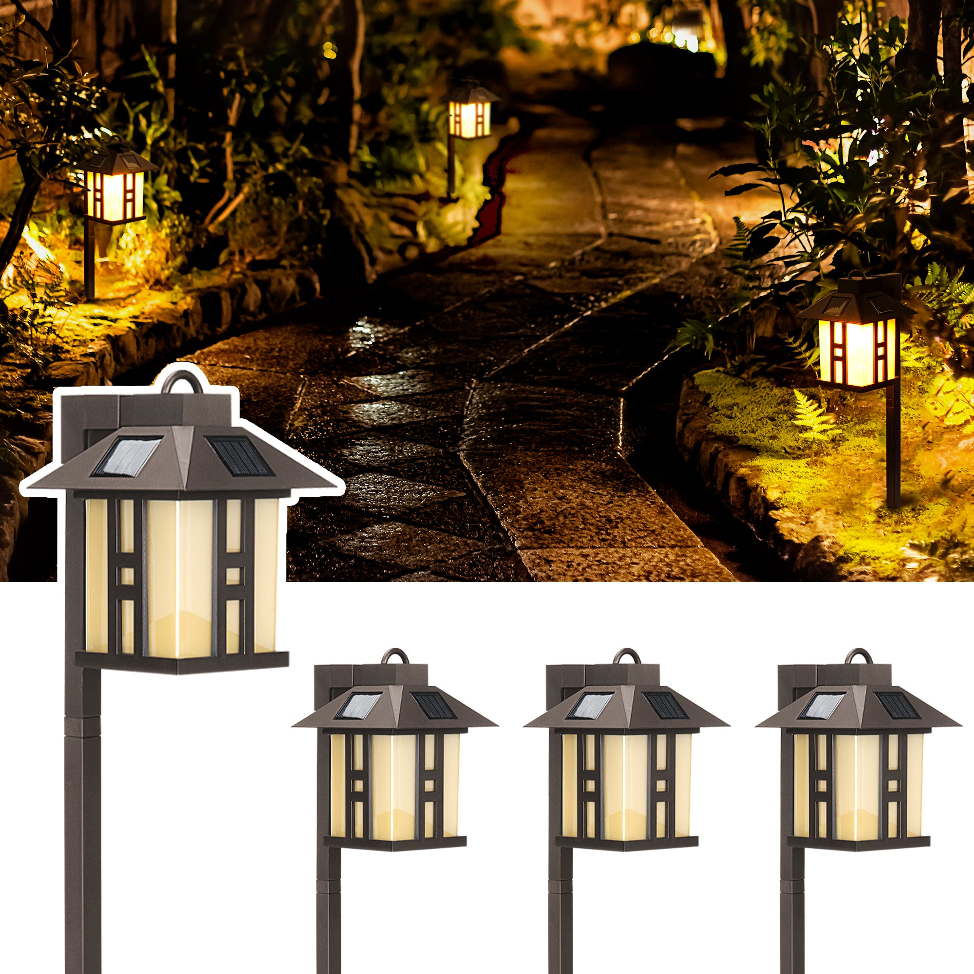 Gigalumi Solar Square Sconce Walkway Lights Set (4 Pack)