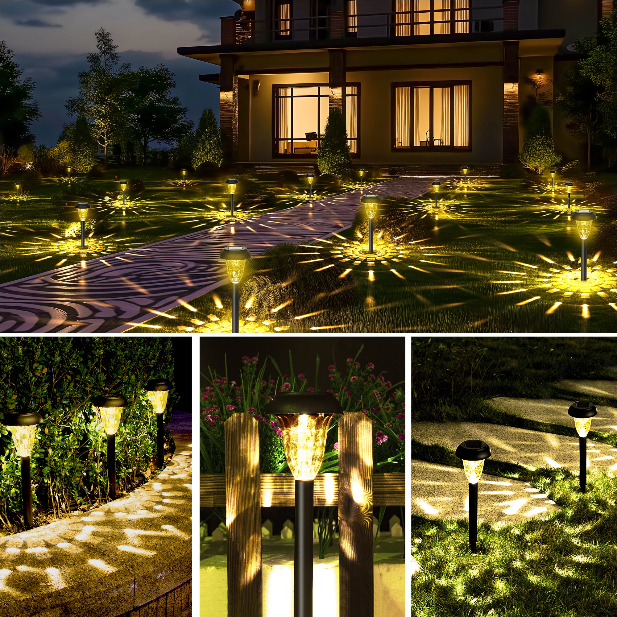 Gigalumi Hammered Solar Powered White Lights Set (8&12&16 Pack)