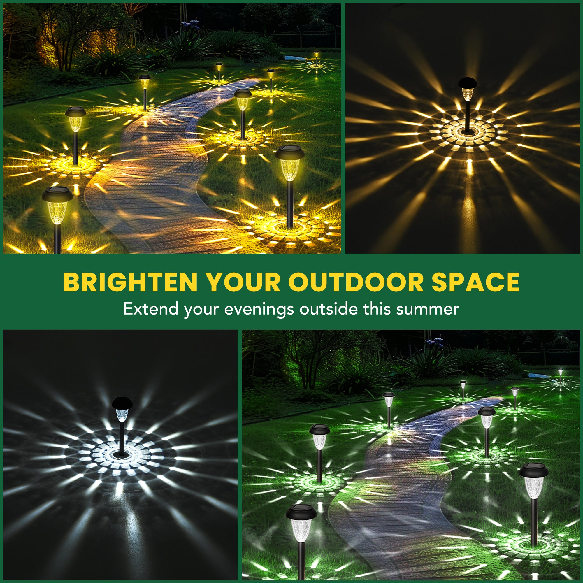 Gigalumi Hammered Solar Powered White Lights Set (8&12&16 Pack)