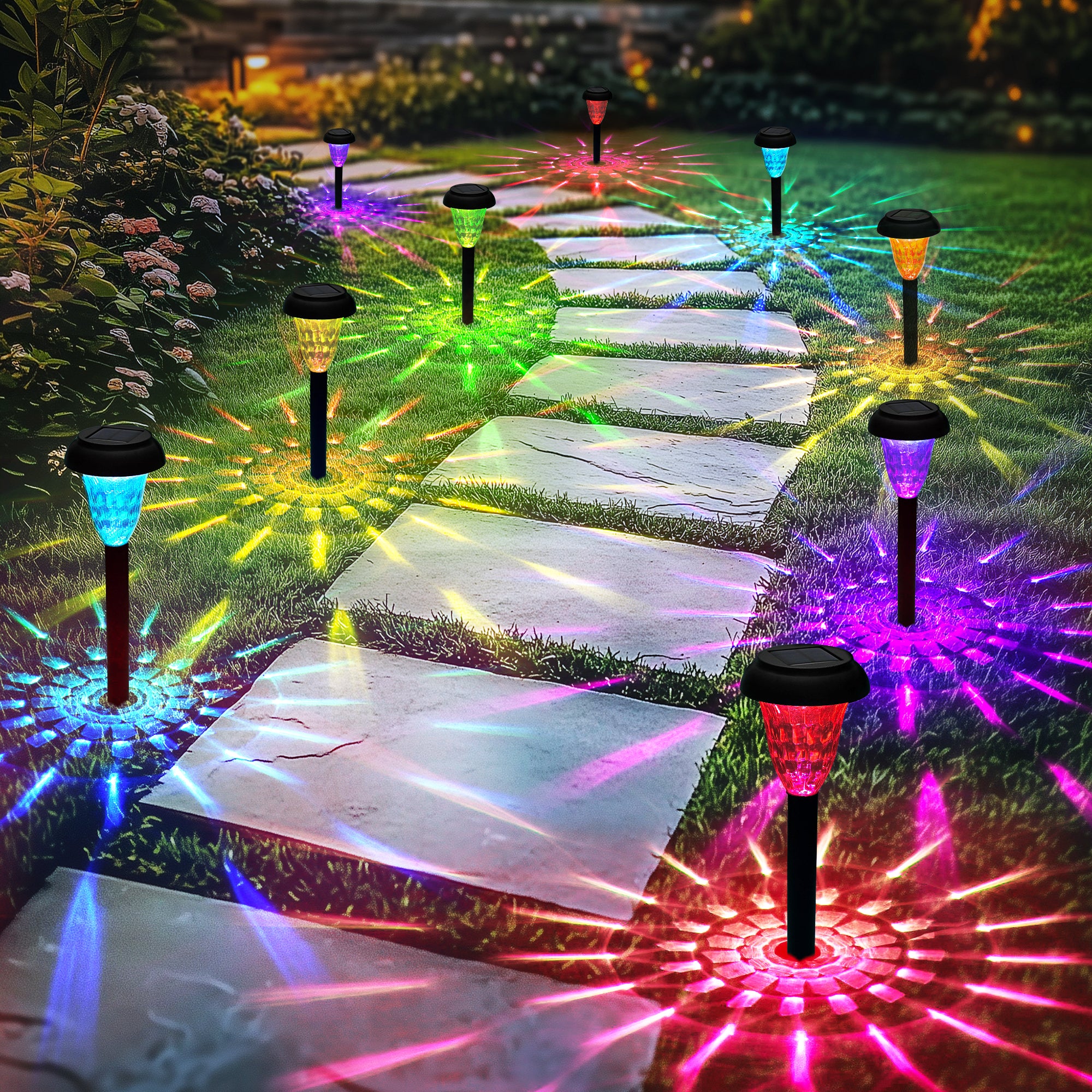 Gigalumi Hammered Solar Powered White Lights Set (8&12&16 Pack)