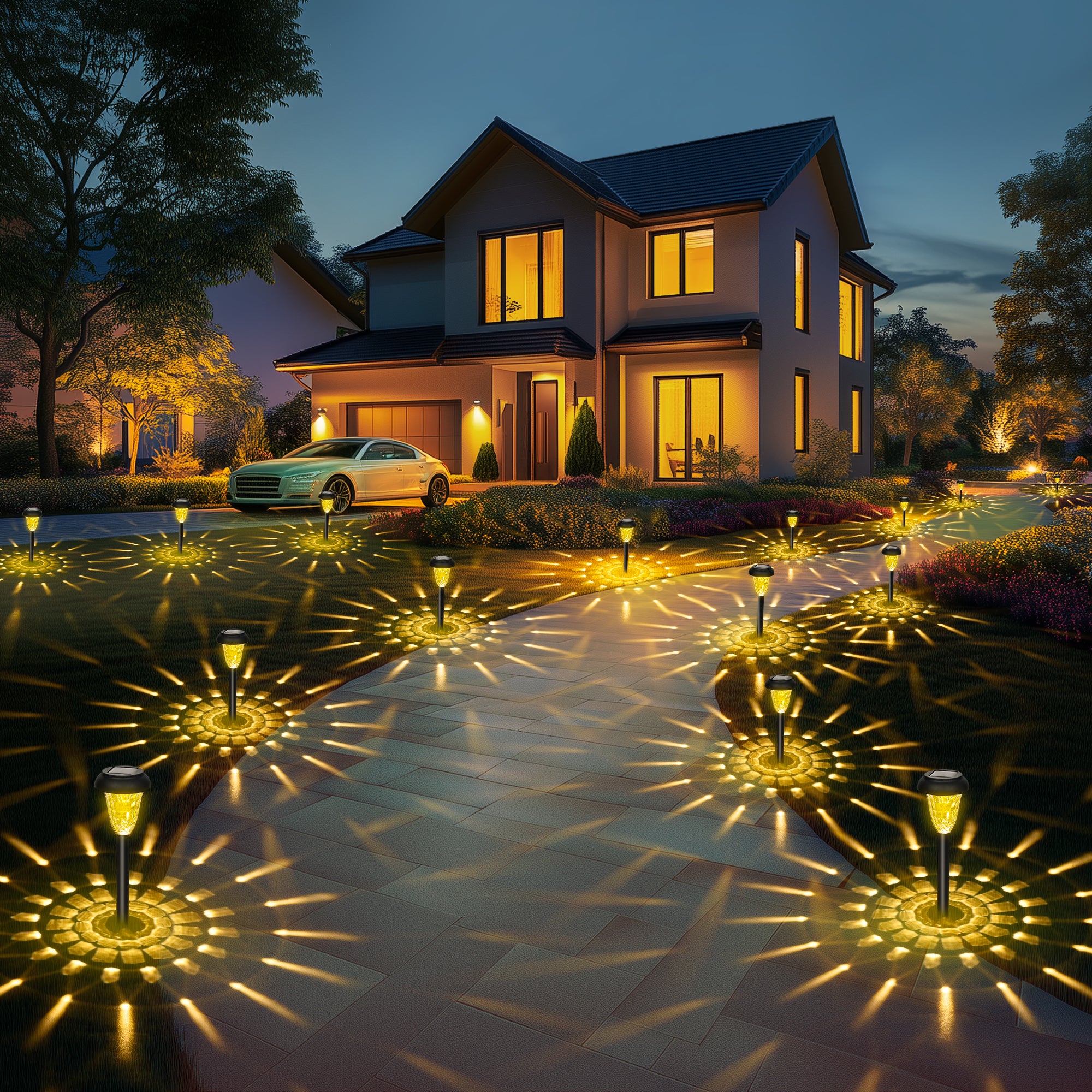 Gigalumi Hammered Solar Powered White Lights Set (8&12&16 Pack)