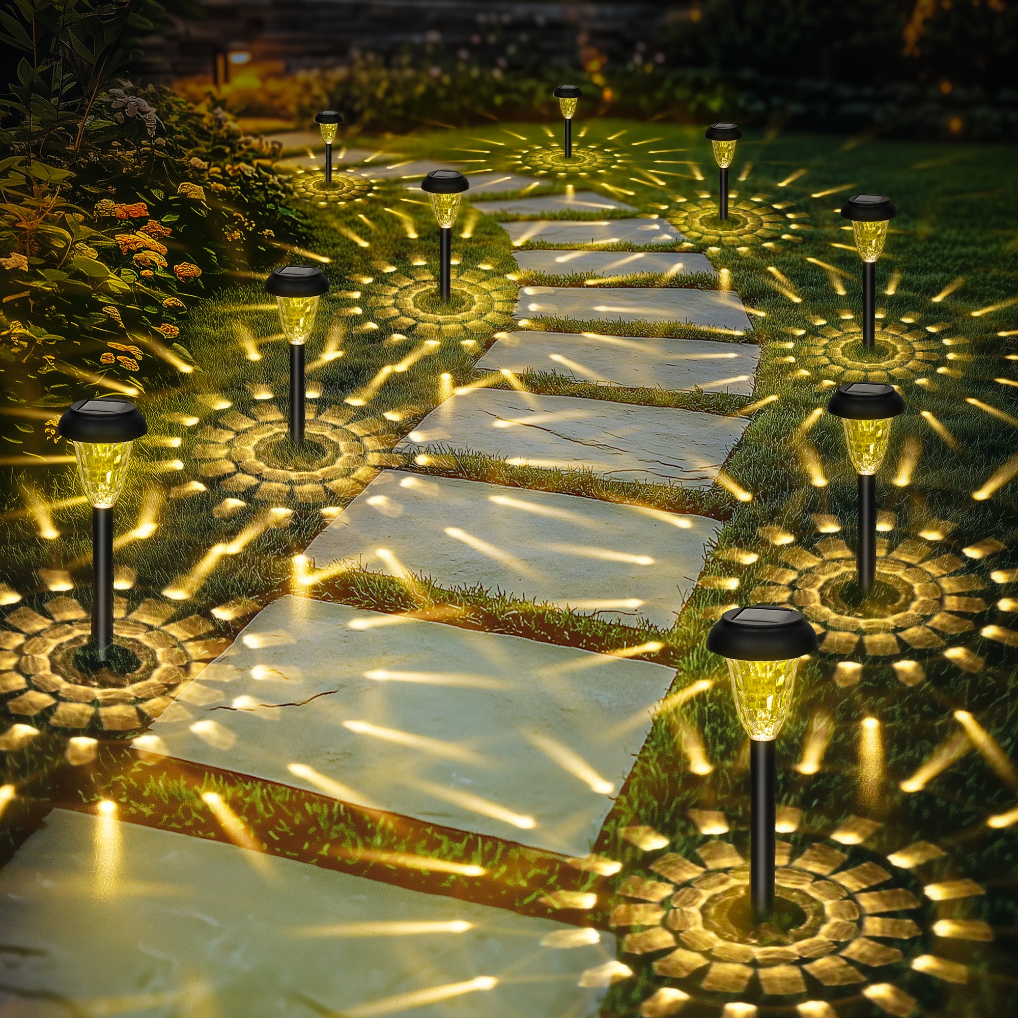 Gigalumi Hammered Solar Powered White Lights Set (8&12&16 Pack)