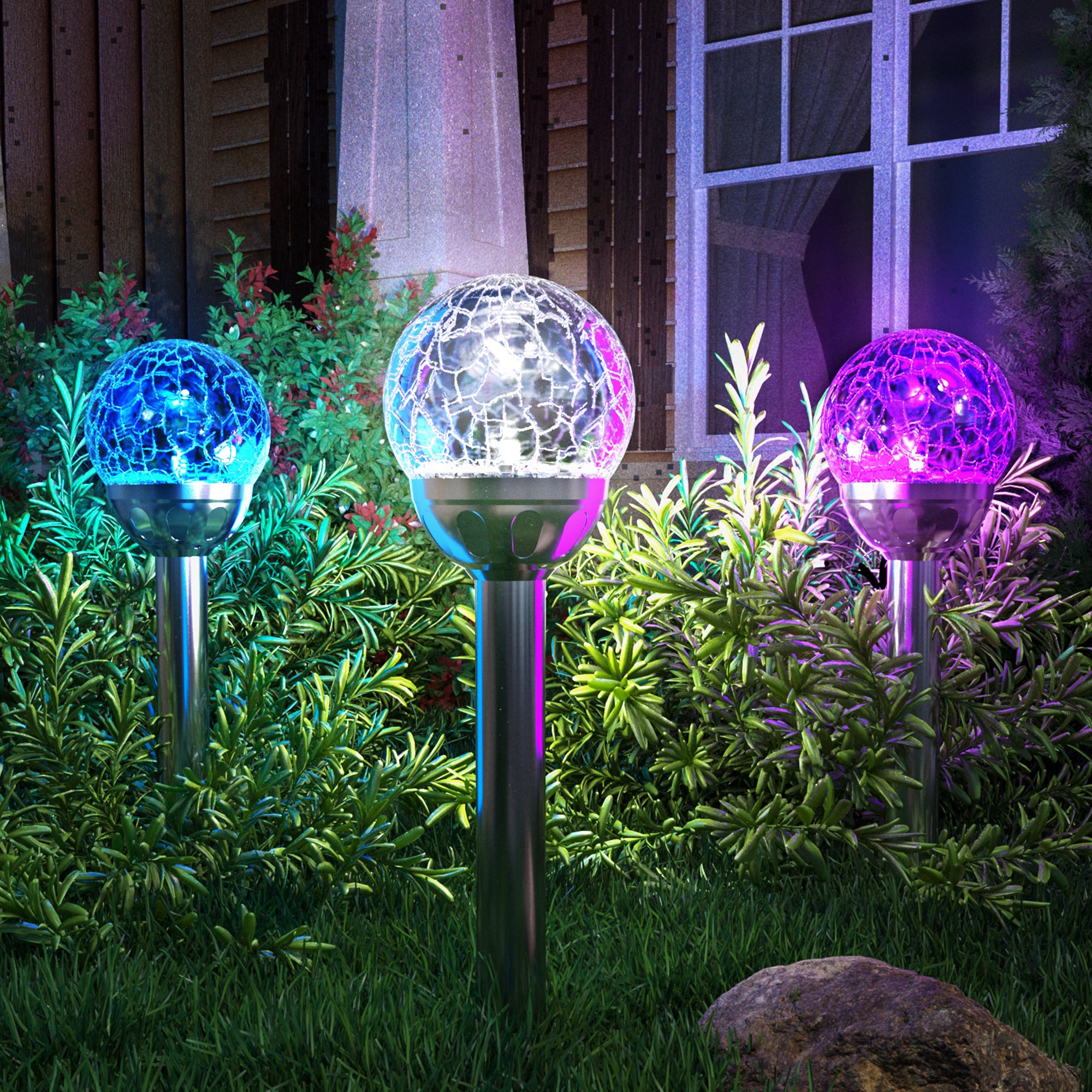GIGALUMI Solar Outdoor, Cracked Glass Ball Solar Garden Lights