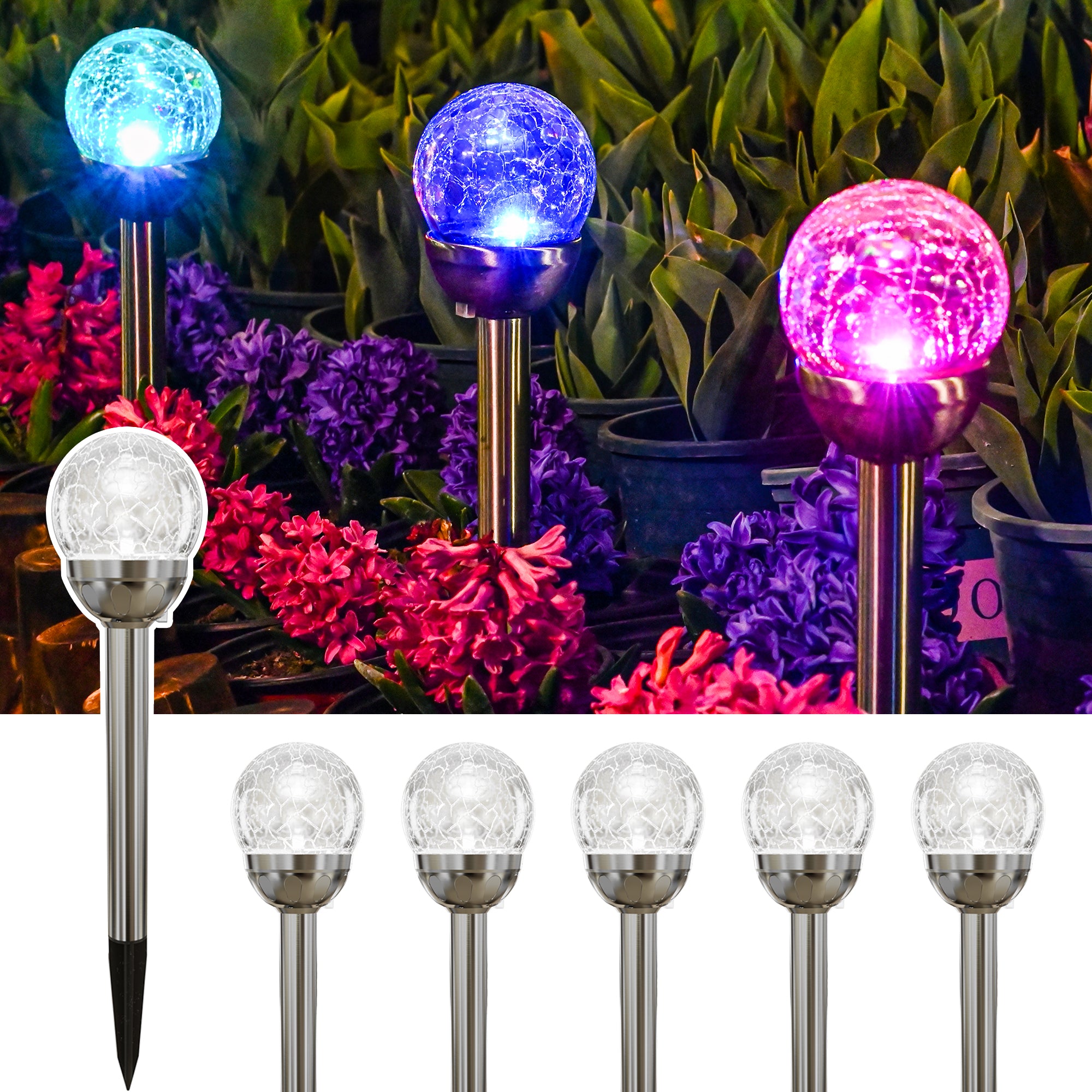 GIGALUMI Solar Outdoor, Cracked Glass Ball Solar Garden Lights