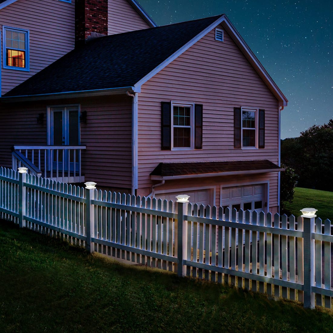 GIGALUMI Solar Powered White LED Outdoor Fence Post Cap Lights, 3.5x3.5 - 5x5