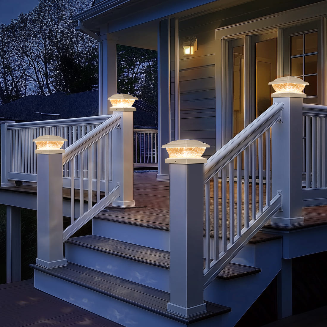 GIGALUMI Solar Powered White LED Outdoor Fence Post Cap Lights, 3.5x3.5 - 5x5