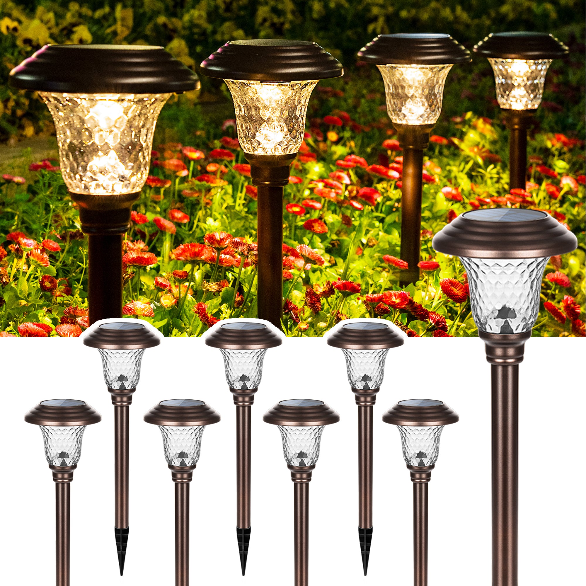 Gigalumi Hammered Metal Solar Yard Lights Set (8 Pack)