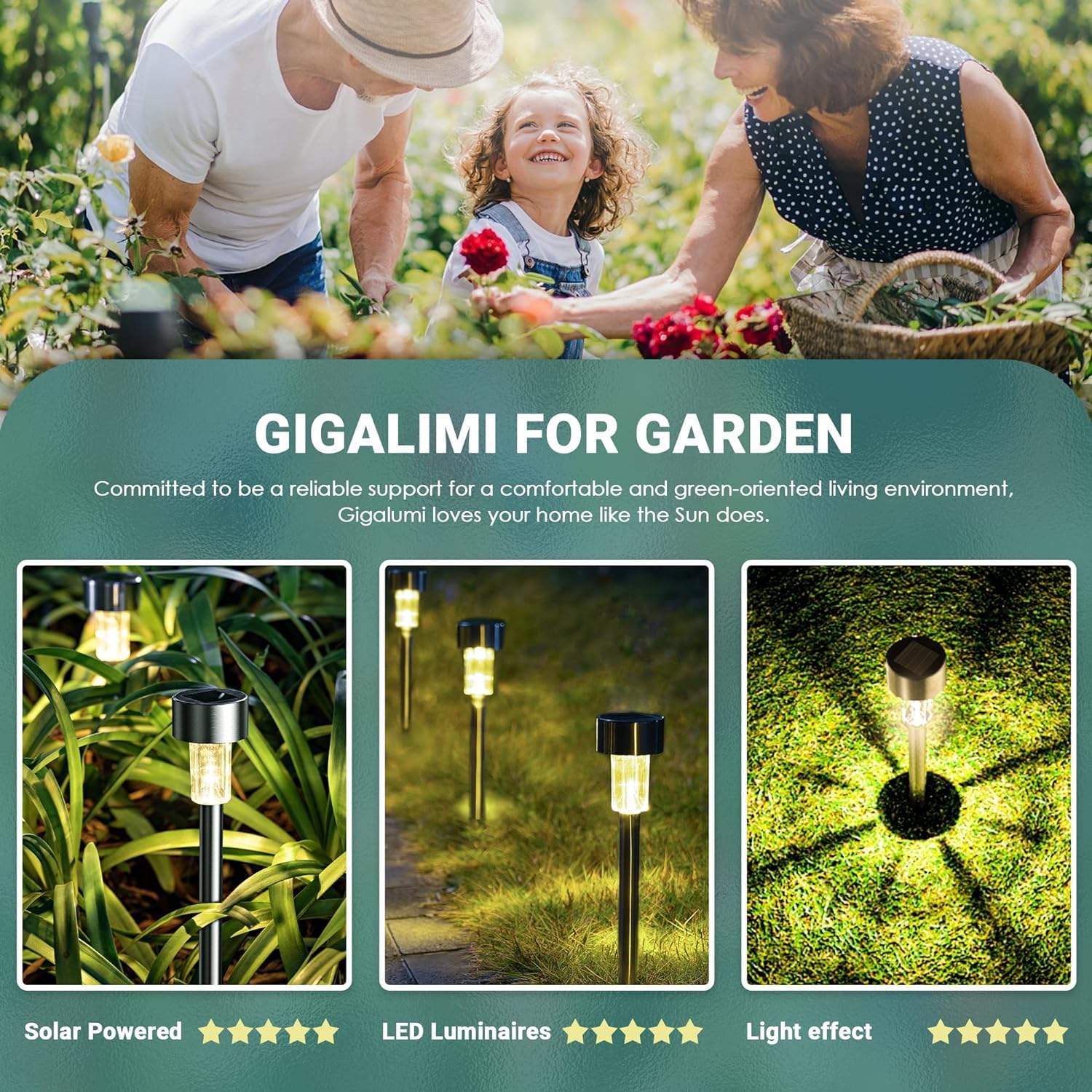 GIGALUMI Solar Lights Outdoor Waterproof